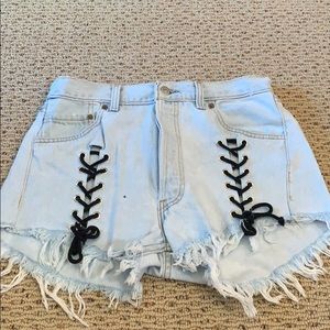 american vintage jean shorts high waist black ties